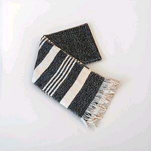 Eileen Fisher Scarf Wrap Black White Stripes Fringe Cotton 72"x11"